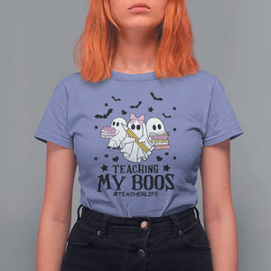 Funny Teacher Halloween T Shirt For Women Teaching My Boos Teacherlife Ghost Pencil Book TS11 Violet Print Your Wear