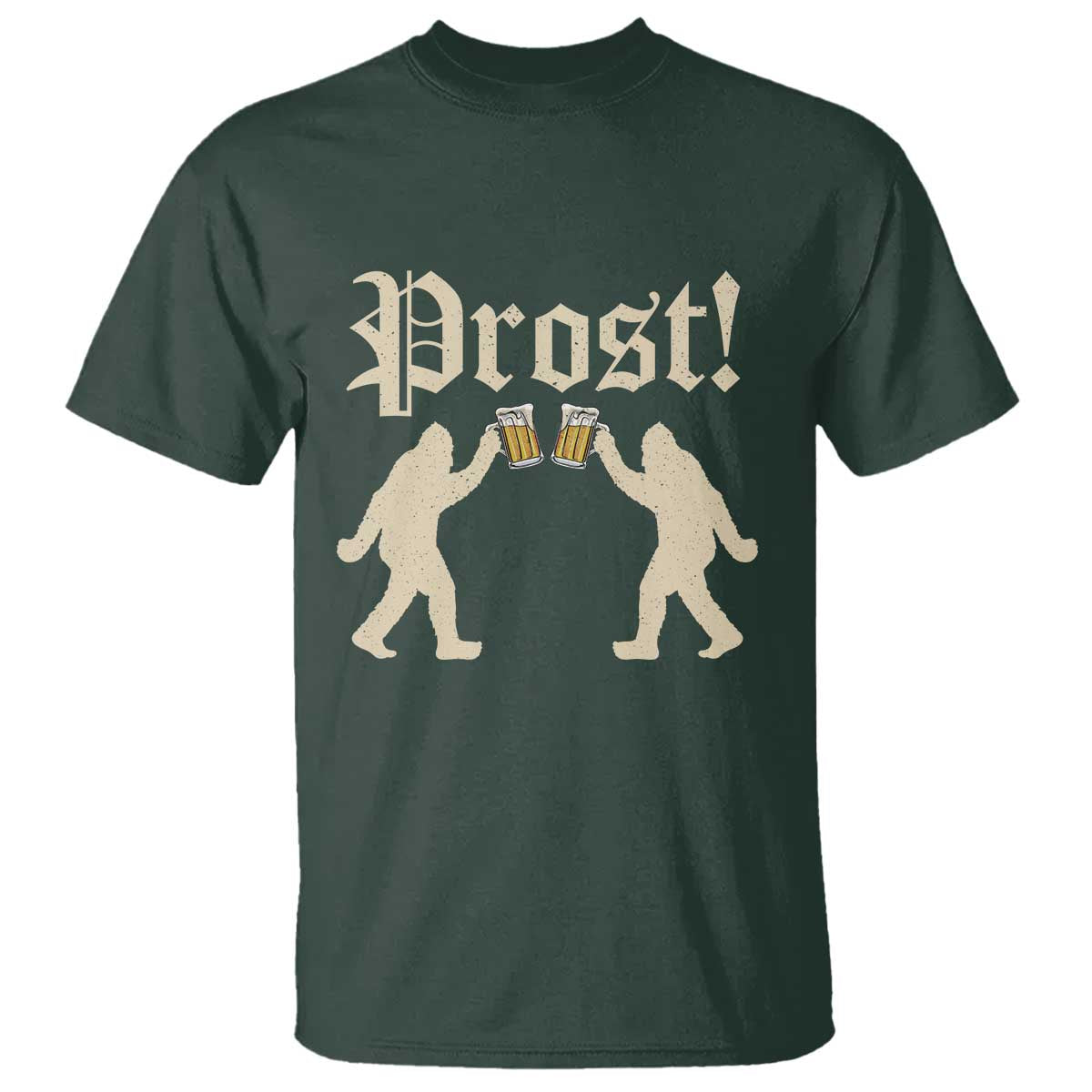 Funny Oktoberfest Bigfoot Prost T Shirt German Sasquatch Beer Mug TS11 Dark Forest Green Print Your Wear