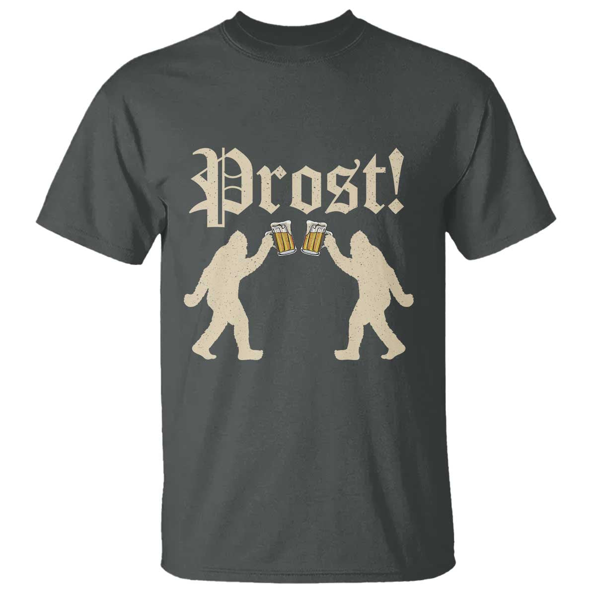 Funny Oktoberfest Bigfoot Prost T Shirt German Sasquatch Beer Mug TS11 Dark Heather Print Your Wear