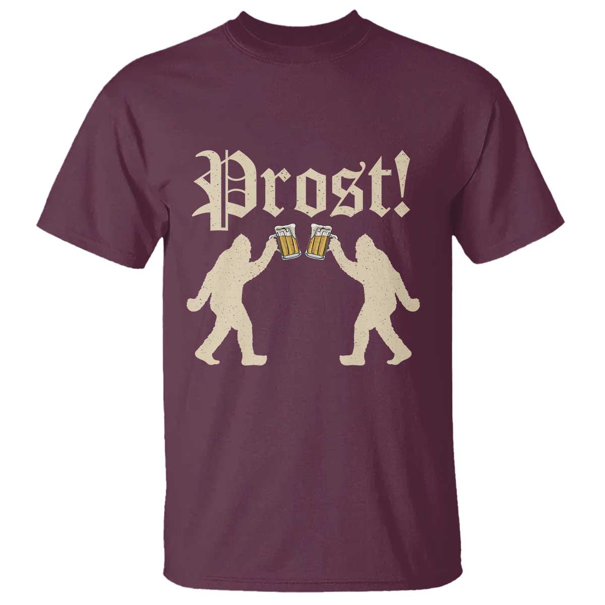 Funny Oktoberfest Bigfoot Prost T Shirt German Sasquatch Beer Mug TS11 Maroon Print Your Wear
