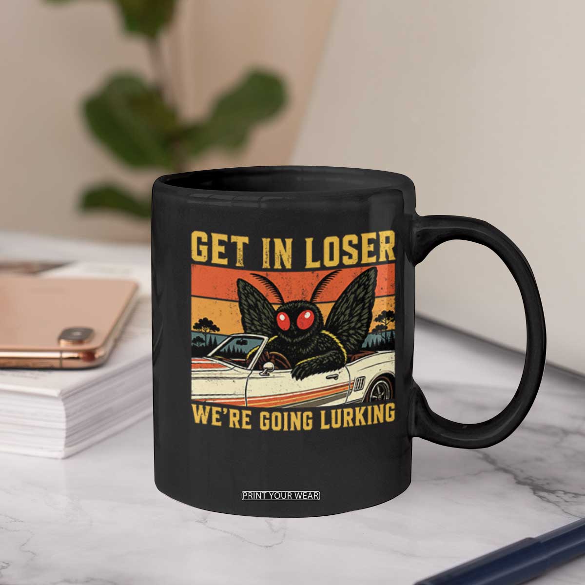 Get In Loser We Are Going Lurking Funny Mothman Coffee Mug Cryptozoology Cryptid Lover