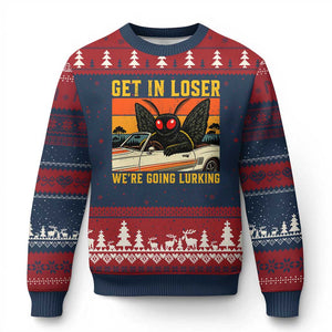 Get In Loser We Are Going Lurking Funny Mothman Ugly Christmas Sweater Cryptozoology Cryptid Lover