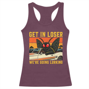 Get In Loser We Are Going Lurking Funny Mothman Racerback Tank Top Cryptozoology Cryptid Lover