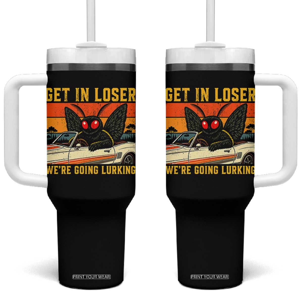 Get In Loser We Are Going Lurking Funny Mothman Tumbler With Handle Cryptozoology Cryptid Lover TS11 One Size: 40 oz Black Print Your Wear