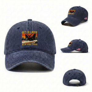 Get In Loser We Are Going Lurking Funny Mothman Washed Cotton Baseball Cap Cryptozoology Cryptid Lover