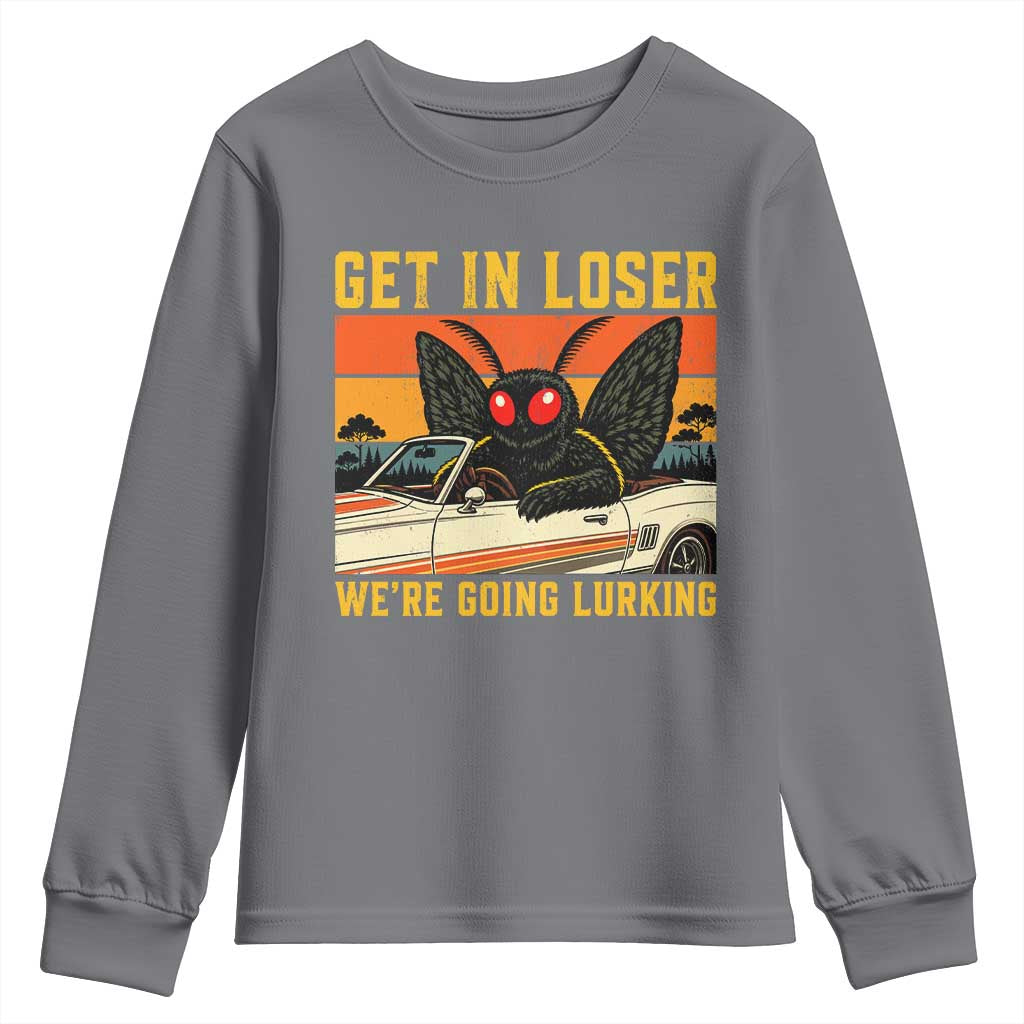 Get In Loser We Are Going Lurking Funny Mothman Youth Sweatshirt Cryptozoology Cryptid Lover