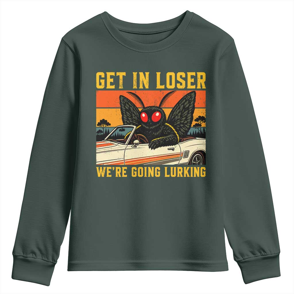 Get In Loser We Are Going Lurking Funny Mothman Youth Sweatshirt Cryptozoology Cryptid Lover