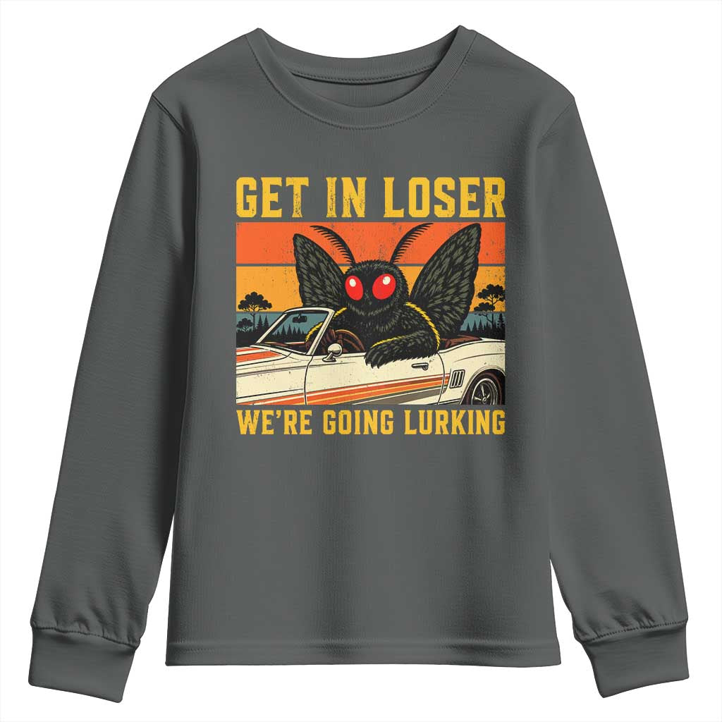 Get In Loser We Are Going Lurking Funny Mothman Youth Sweatshirt Cryptozoology Cryptid Lover
