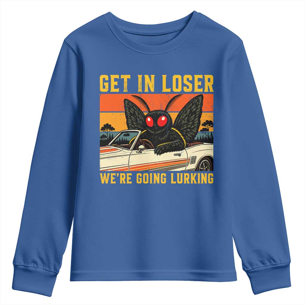 Get In Loser We Are Going Lurking Funny Mothman Youth Sweatshirt Cryptozoology Cryptid Lover