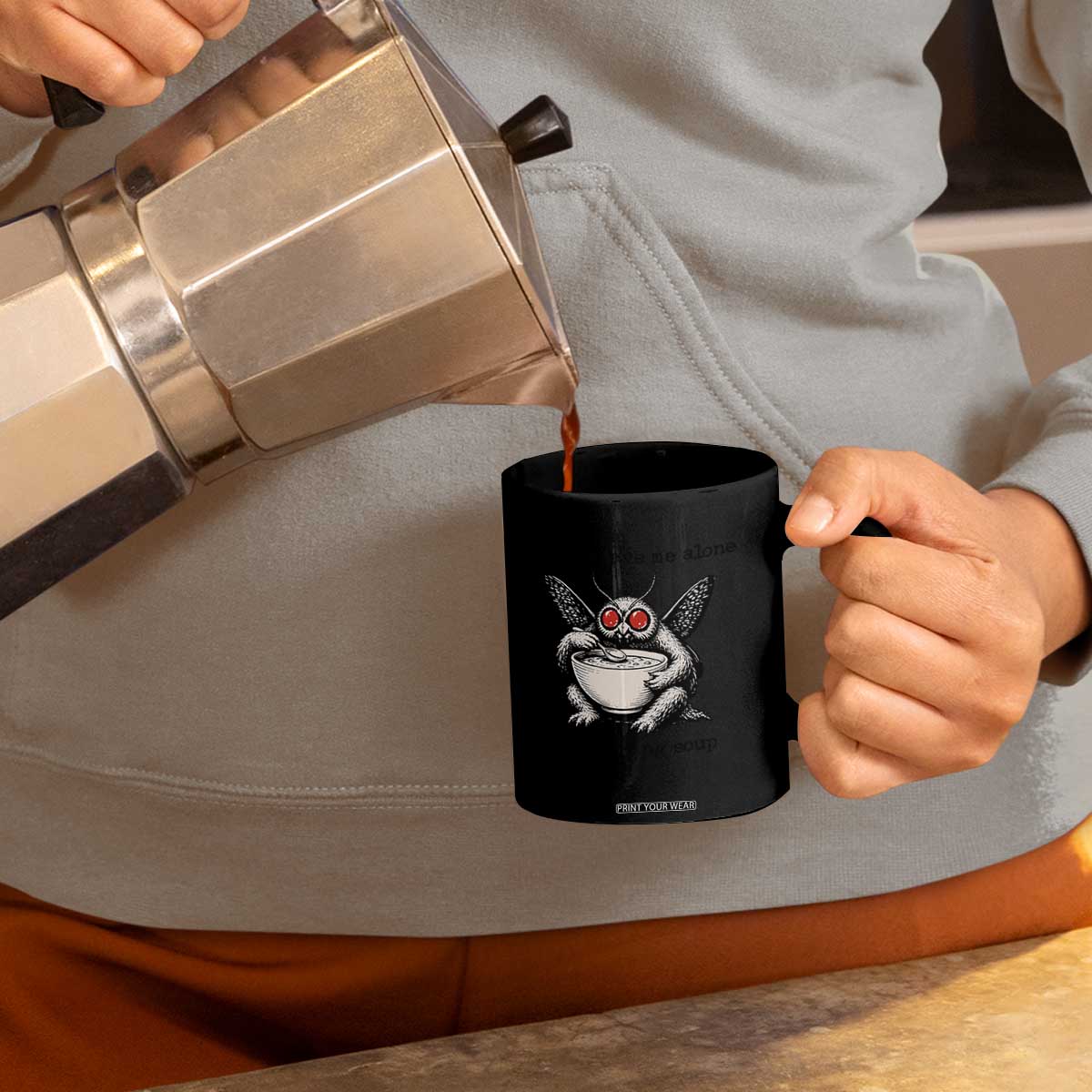 Please Leave Me Alone I Am Eating Soup Funny Mothman Coffee Mug