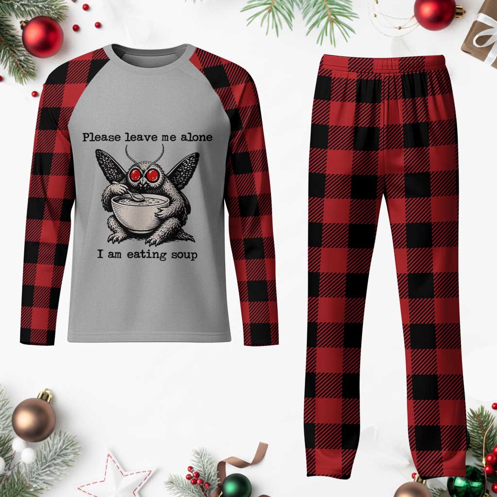 Please Leave Me Alone I Am Eating Soup Funny Mothman Plaid Pajama Set