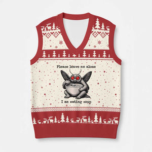 Please Leave Me Alone I Am Eating Soup Funny Mothman V-Neck Knit Sweater Vest