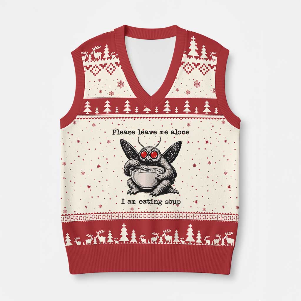 Please Leave Me Alone I Am Eating Soup Funny Mothman V-Neck Knit Sweater Vest TS11 Beige Red Print Your Wear