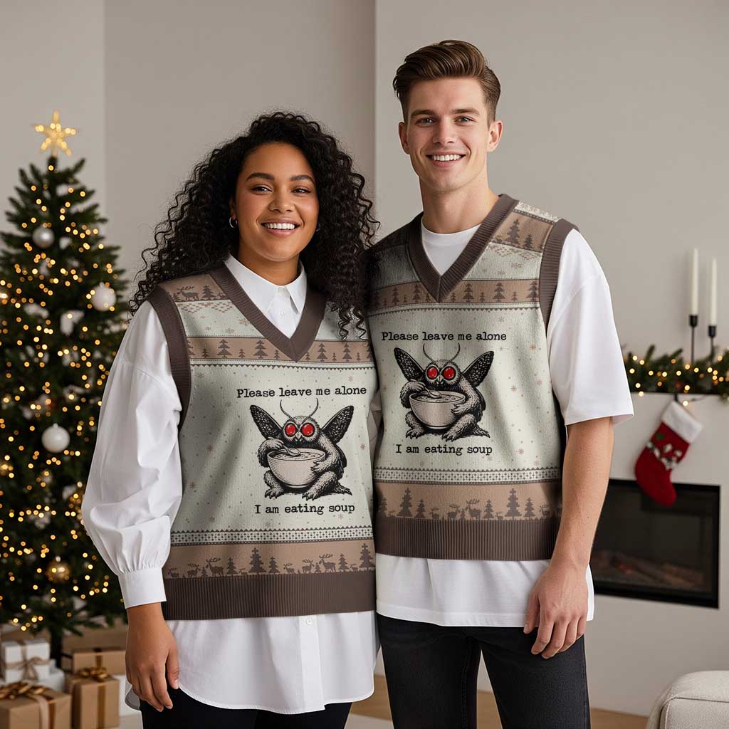 Please Leave Me Alone I Am Eating Soup Funny Mothman V-Neck Knit Sweater Vest
