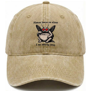 Please Leave Me Alone I Am Eating Soup Funny Mothman Washed Cotton Baseball Cap