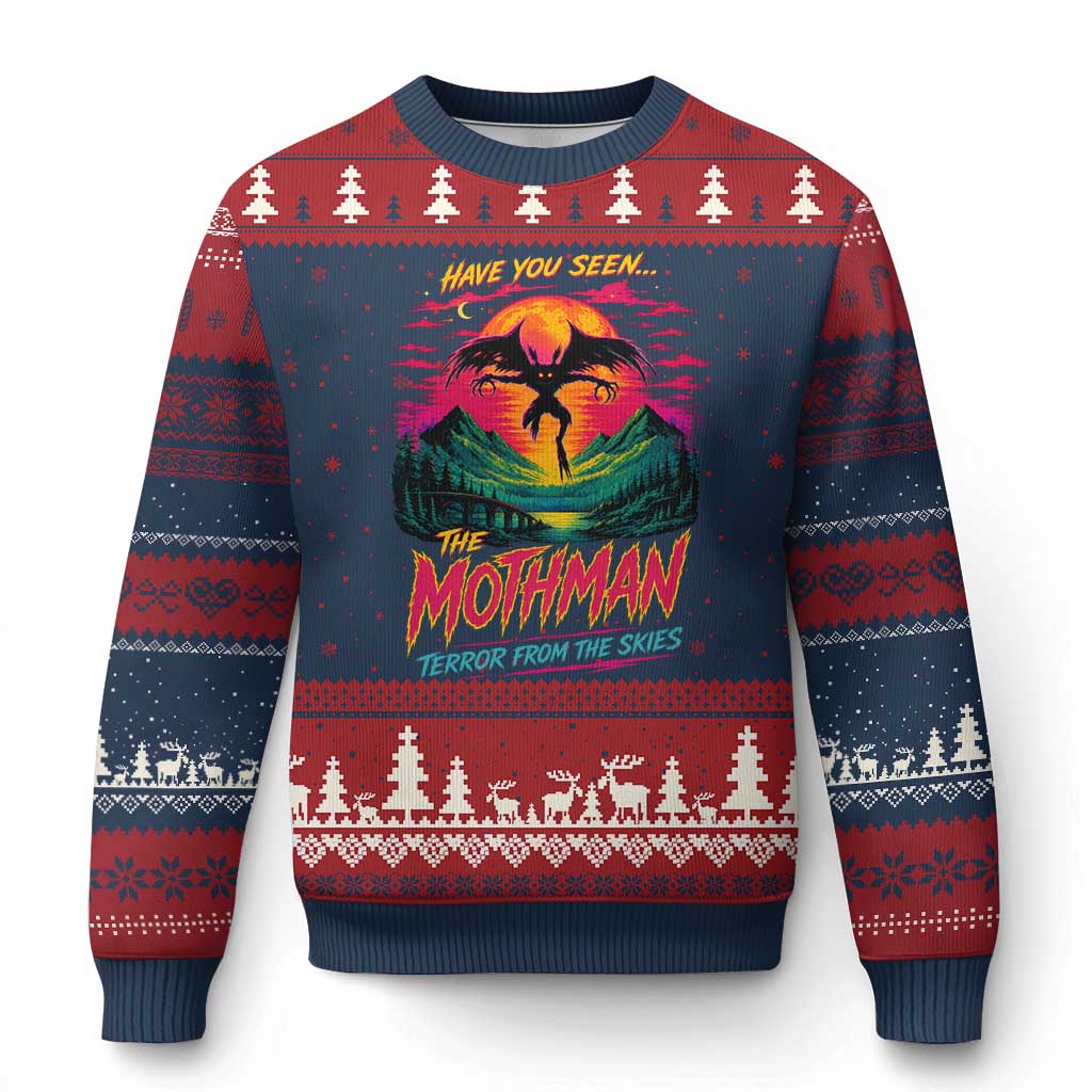Funny Mothman Ugly Christmas Sweater Have You Seen The Mothman Terror From The Skies Cryptid Legends TS11 Navy Red Print Your Wear
