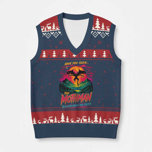 Funny Mothman V-Neck Knit Sweater Vest Have You Seen The Mothman Terror From The Skies Cryptid Legends TS11 Navy Red Print Your Wear