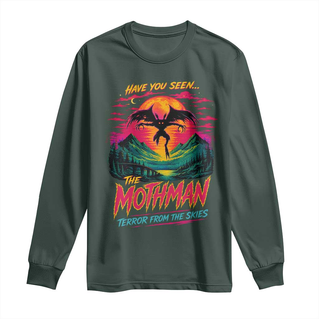Funny Mothman Long Sleeve Shirt Have You Seen The Mothman Terror From The Skies Cryptid Legends TS11 Dark Forest Green Print Your Wear