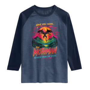 Funny Mothman Raglan Shirt Have You Seen The Mothman Terror From The Skies Cryptid Legends TS11 Heather Denim Navy Print Your Wear