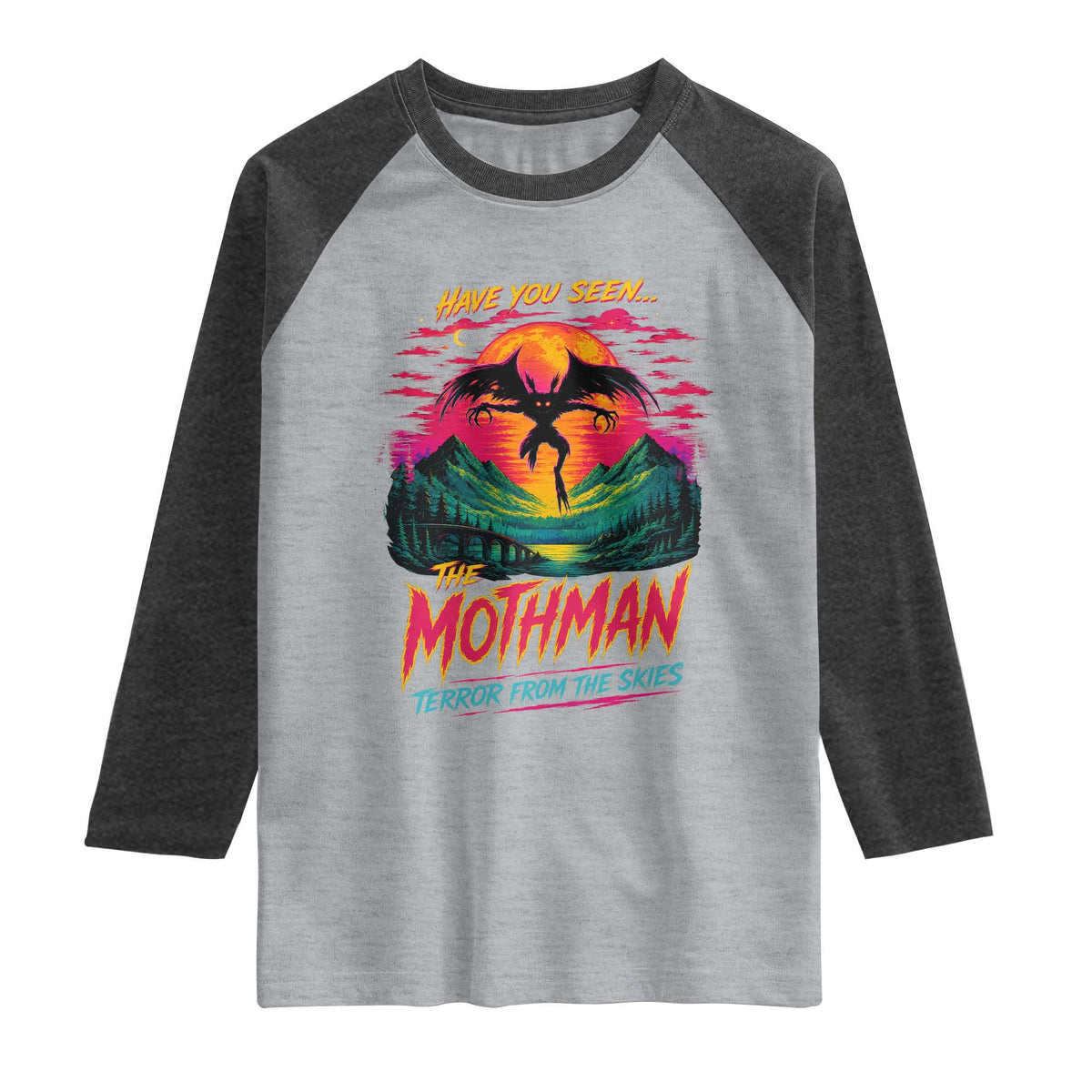 Funny Mothman Raglan Shirt Have You Seen The Mothman Terror From The Skies Cryptid Legends TS11 Heather Gray Heather Charcoal Print Your Wear