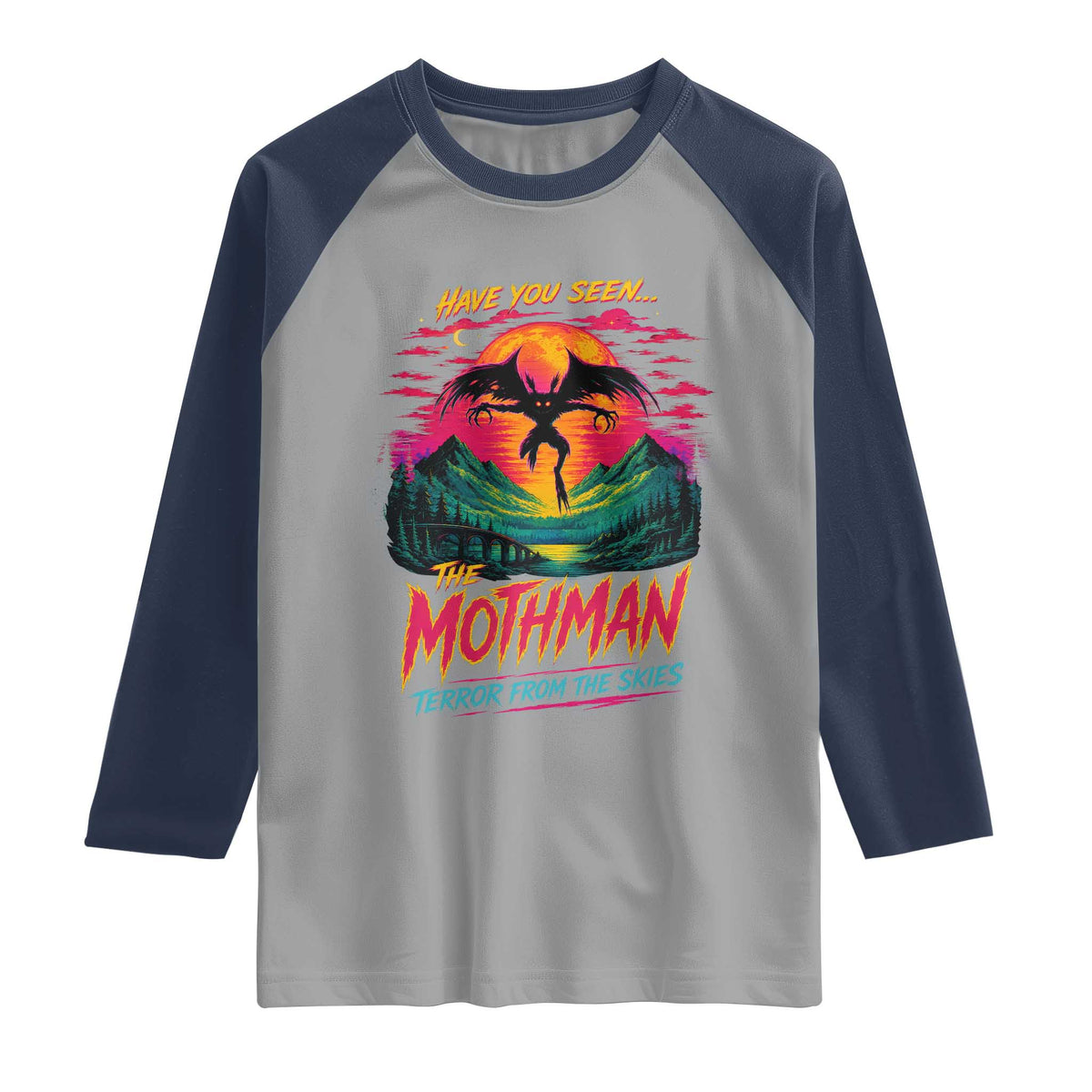 Funny Mothman Raglan Shirt Have You Seen The Mothman Terror From The Skies Cryptid Legends TS11 Sport Gray Navy Print Your Wear