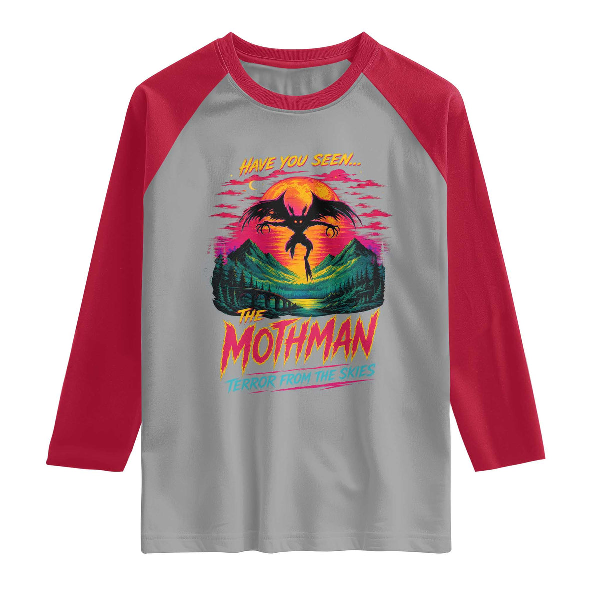 Funny Mothman Raglan Shirt Have You Seen The Mothman Terror From The Skies Cryptid Legends TS11 Sport Gray Red Print Your Wear