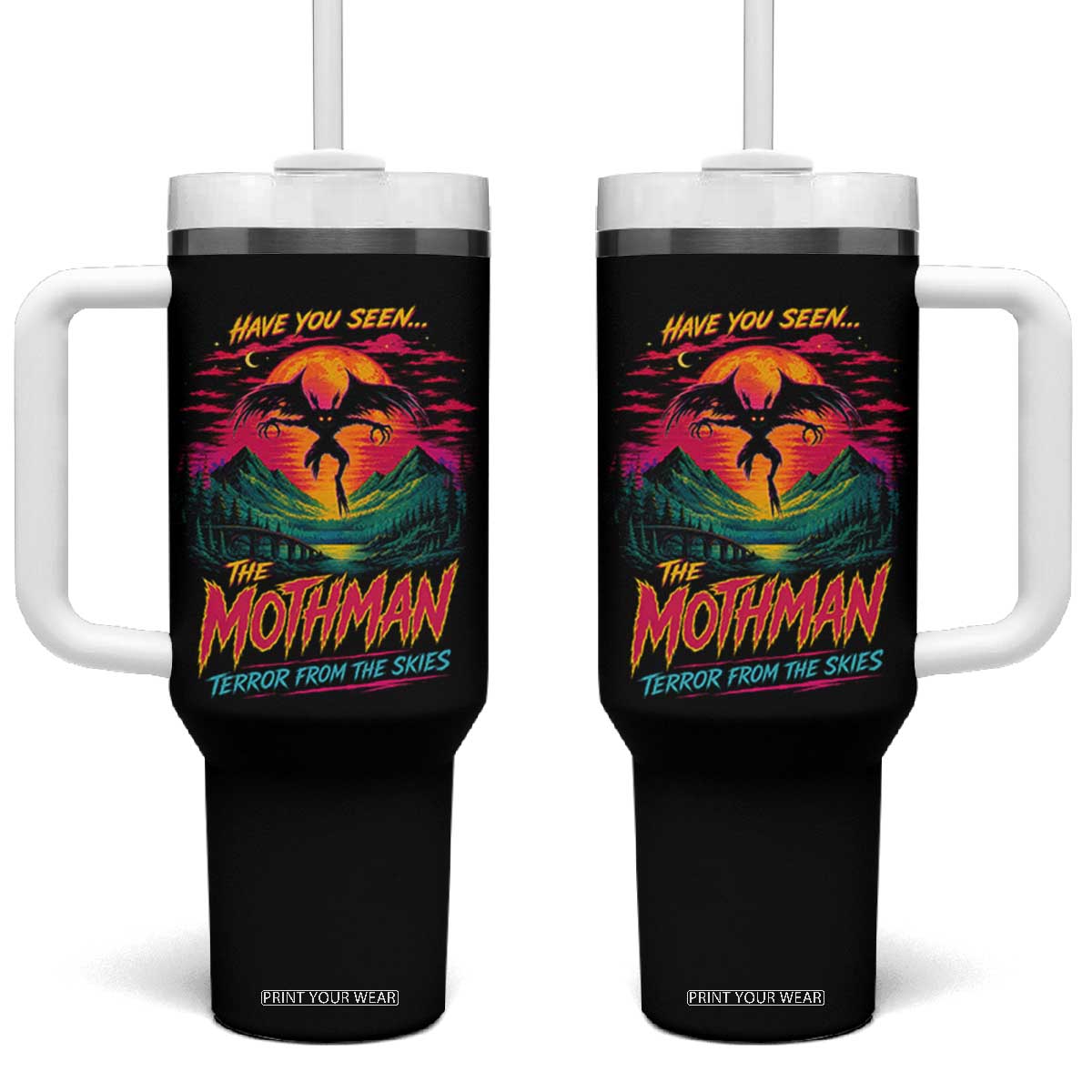Funny Mothman Tumbler With Handle Have You Seen The Mothman Terror From The Skies Cryptid Legends TS11 One Size: 40 oz Black Print Your Wear