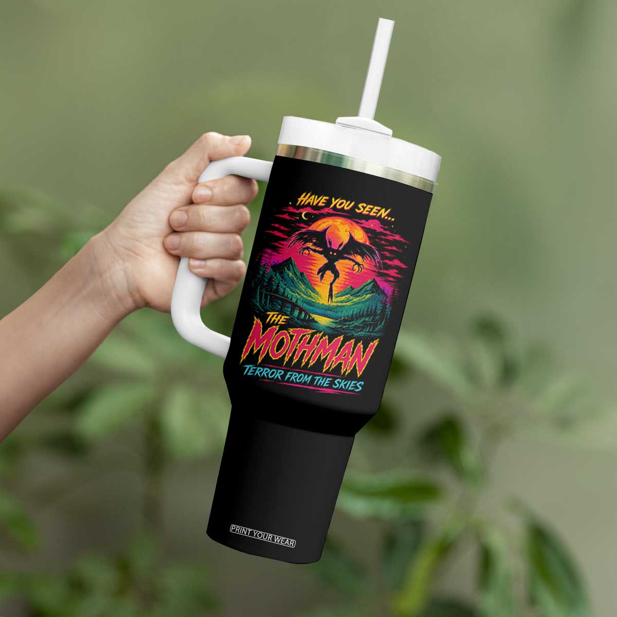 Funny Mothman Tumbler With Handle Have You Seen The Mothman Terror From The Skies Cryptid Legends