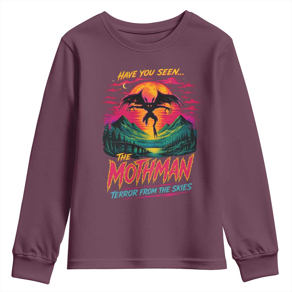 Funny Mothman Youth Sweatshirt Have You Seen The Mothman Terror From The Skies Cryptid Legends TS11 Maroon Print Your Wear