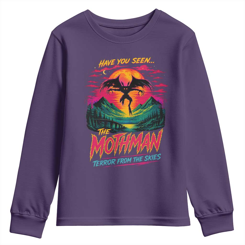 Funny Mothman Youth Sweatshirt Have You Seen The Mothman Terror From The Skies Cryptid Legends TS11 Purple Print Your Wear