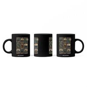 Respect The Locals Cryptids Monster Stamps Coffee Mug Cryptozoology Paranormal Bigfoot Mothman