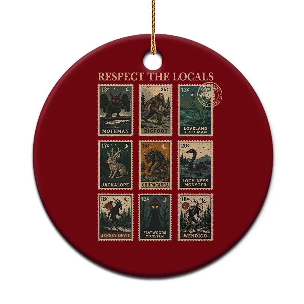 Respect The Locals Cryptids Monster Stamps Ceramic Ornament Cryptozoology Paranormal Bigfoot Mothman TS11 1pc Red Print Your Wear