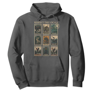 Respect The Locals Cryptids Monster Stamps Hoodie Cryptozoology Paranormal Bigfoot Mothman TS11 Dark Heather Print Your Wear