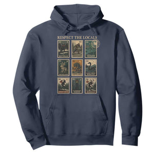 Respect The Locals Cryptids Monster Stamps Hoodie Cryptozoology Paranormal Bigfoot Mothman TS11 Navy Print Your Wear