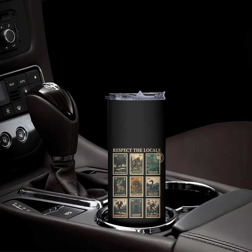 Respect The Locals Cryptids Monster Stamps Skinny Tumbler Cryptozoology Paranormal Bigfoot Mothman