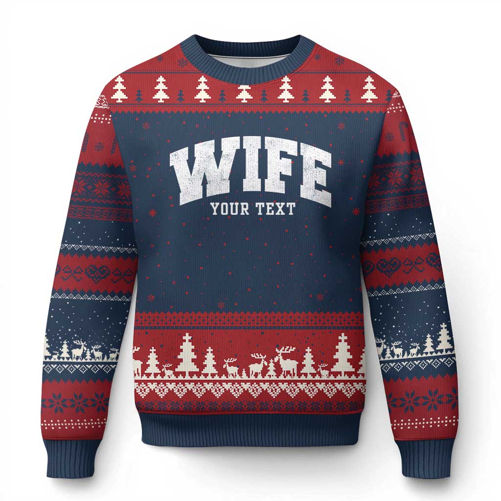 Personalized Wife Ugly Christmas Sweater Custom Text Name Wifey Marriage Anniversary Couple Gift