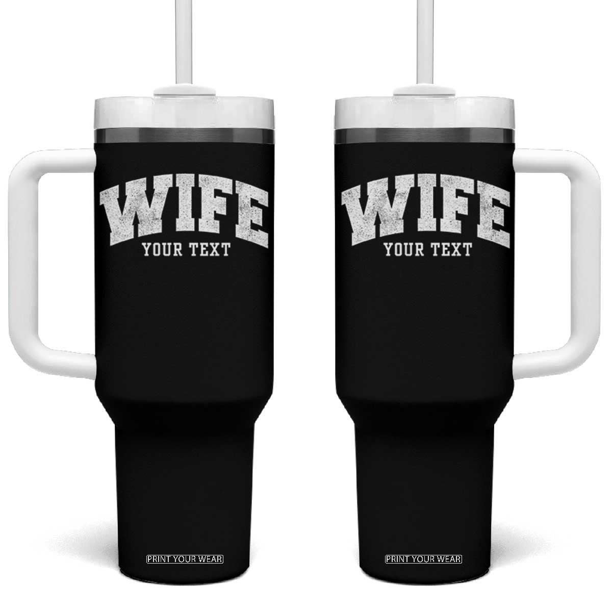 Personalized Wife Tumbler With Handle Custom Text Name Wifey Marriage Anniversary Couple Gift