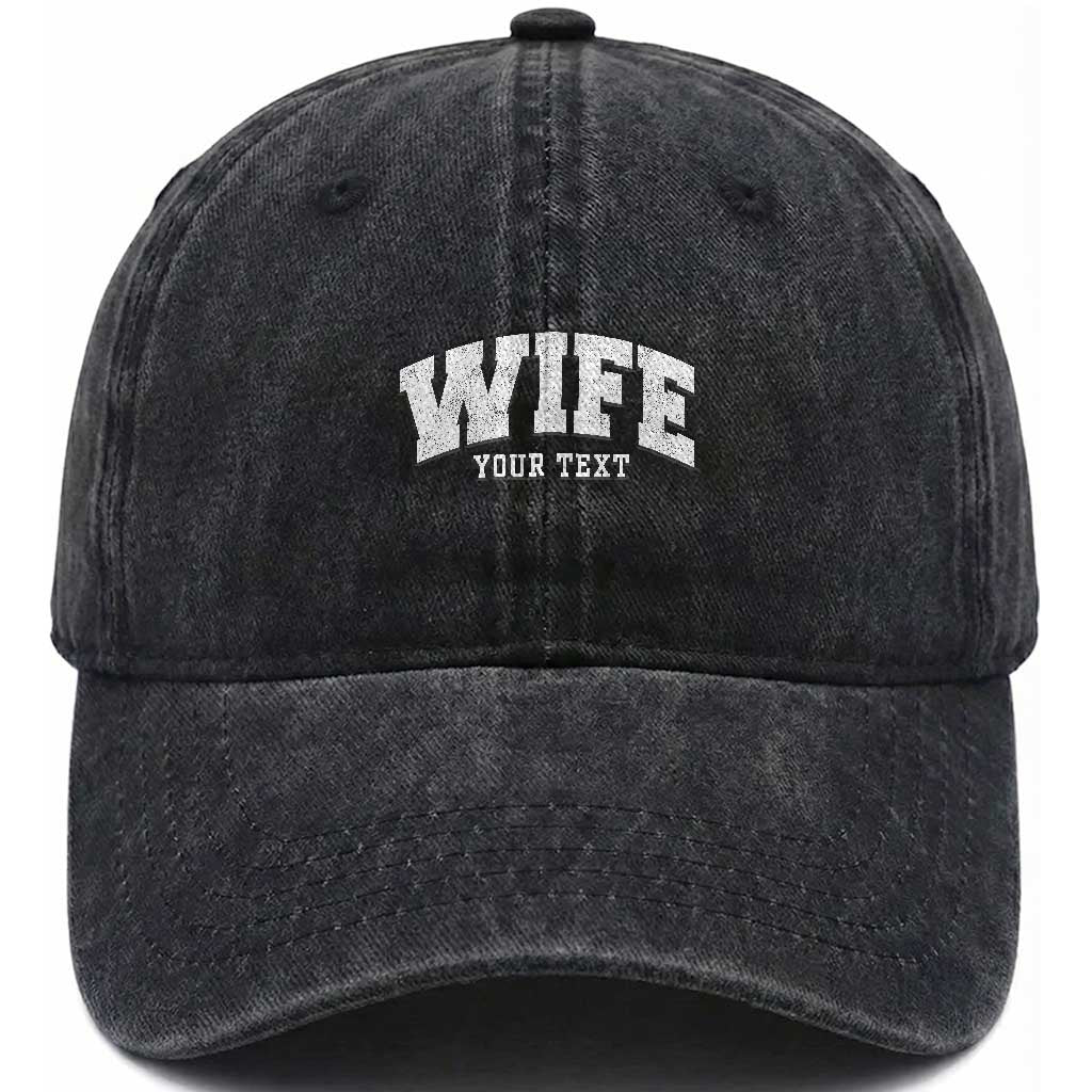 Personalized Wife Washed Cotton Baseball Cap Custom Text Name Wifey Marriage Anniversary Couple Gift