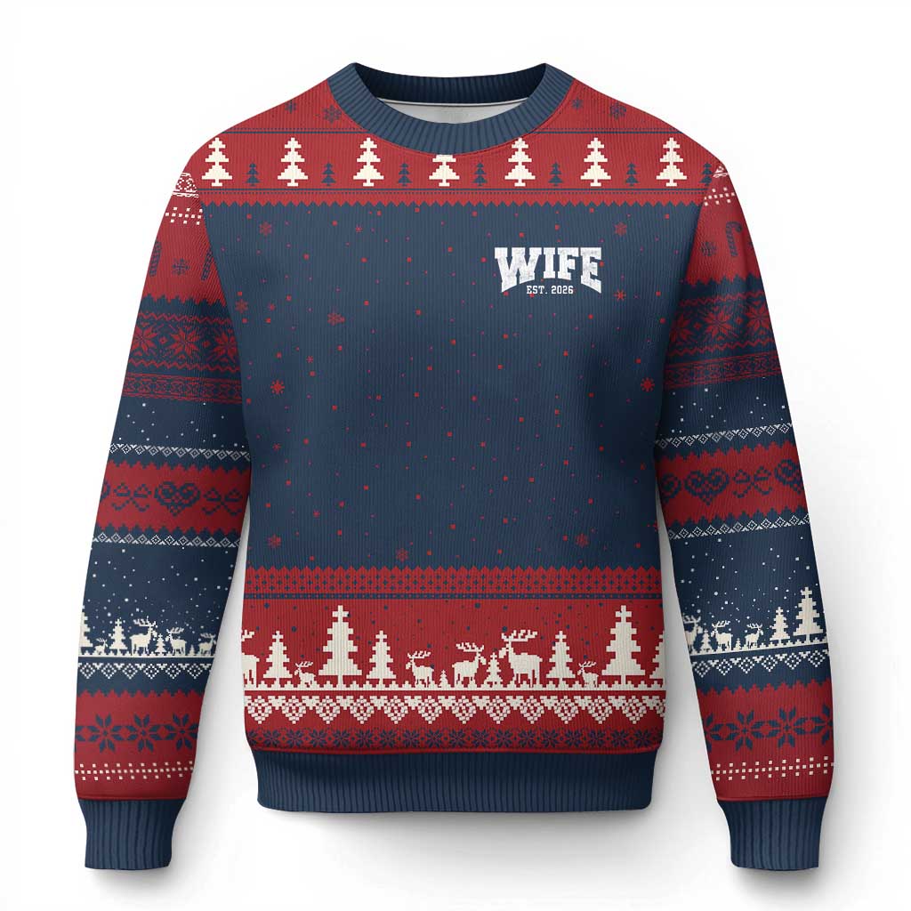 Wife Est 2026 Ugly Christmas Sweater Just Married Couple Matching Wedding Honeymoon