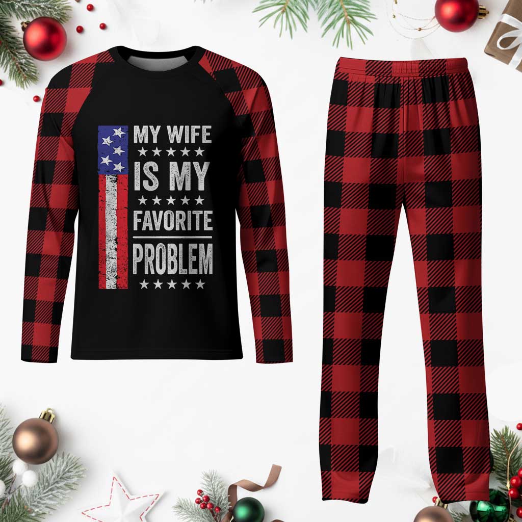 My Wife Is My Favorite Problem Plaid Pajama Set Wife Husband Marriage Humor American Flag Rock Hand TS11 Buffalo Plaid Print Your Wear