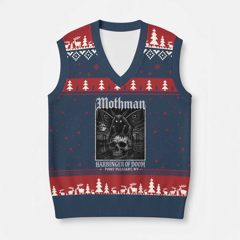 Mothman Harbinger of Doom Point Pleasant WV V-Neck Knit Sweater Vest Gothic Horror Cryptid Creature TS11 Navy Red Print Your Wear
