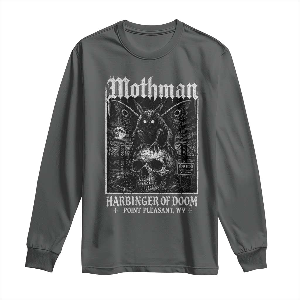 Mothman Harbinger of Doom Point Pleasant WV Long Sleeve Shirt Gothic Horror Cryptid Creature TS11 Dark Heather Print Your Wear