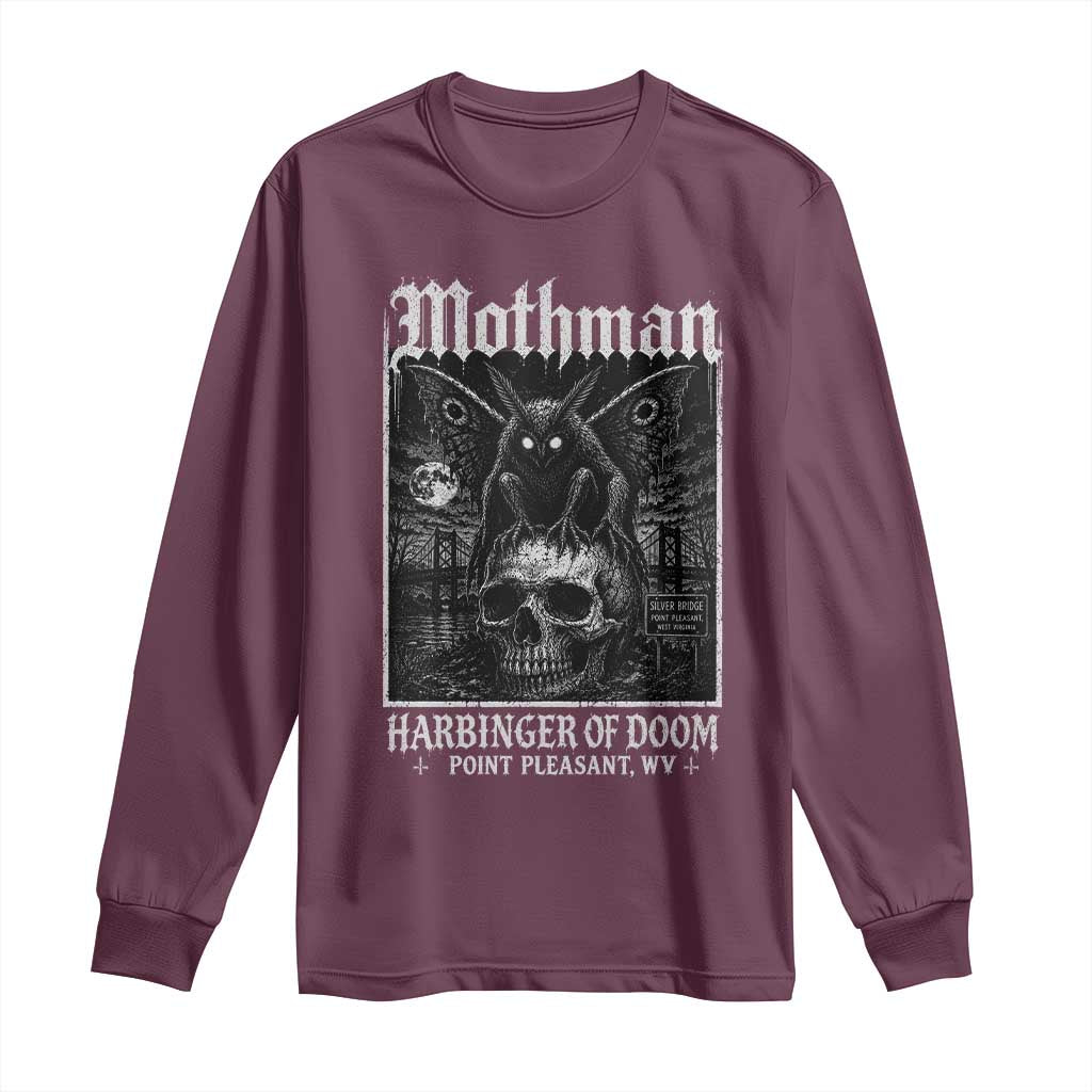 Mothman Harbinger of Doom Point Pleasant WV Long Sleeve Shirt Gothic Horror Cryptid Creature TS11 Maroon Print Your Wear