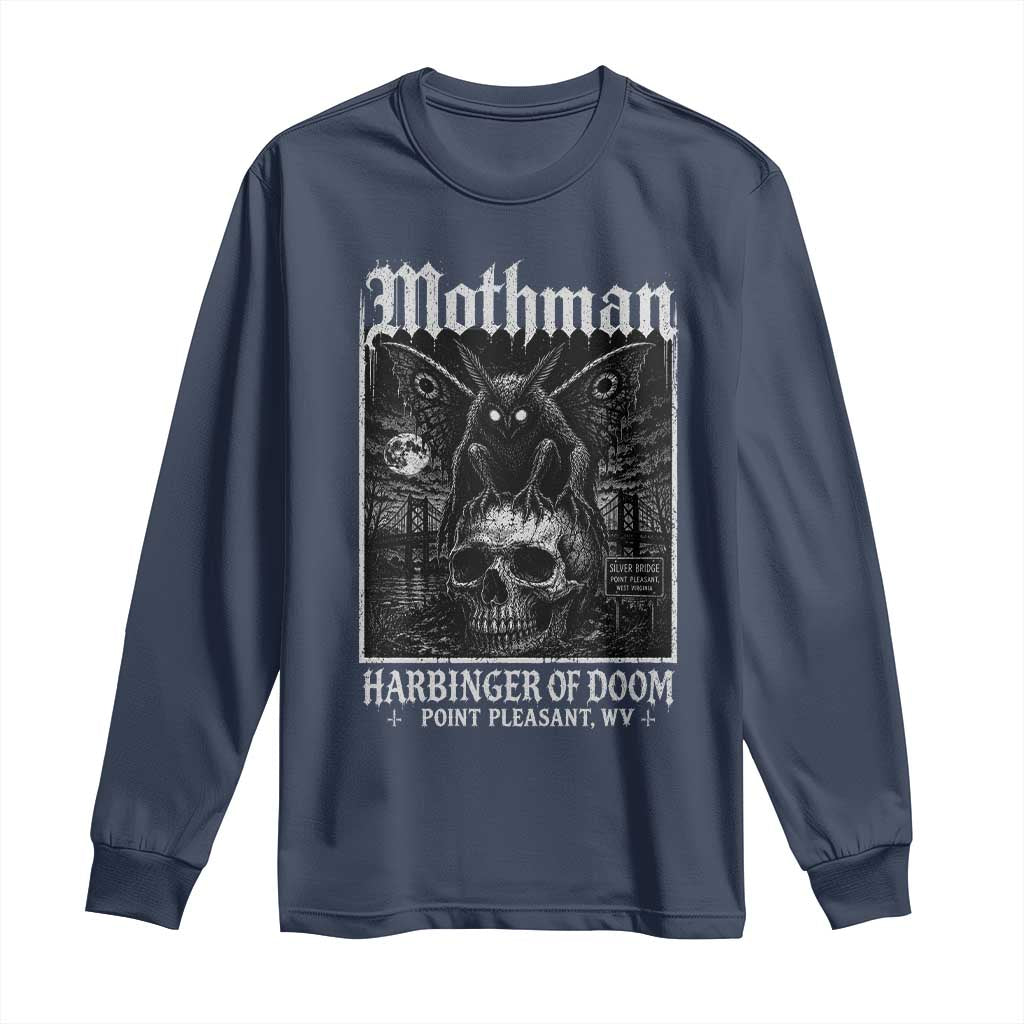 Mothman Harbinger of Doom Point Pleasant WV Long Sleeve Shirt Gothic Horror Cryptid Creature TS11 Navy Print Your Wear