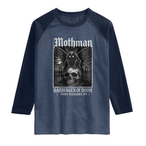 Mothman Harbinger of Doom Point Pleasant WV Raglan Shirt Gothic Horror Cryptid Creature TS11 Heather Denim Navy Print Your Wear