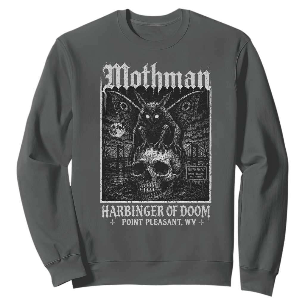 Mothman Harbinger of Doom Point Pleasant WV Sweatshirt Gothic Horror Cryptid Creature TS11 Dark Heather Print Your Wear
