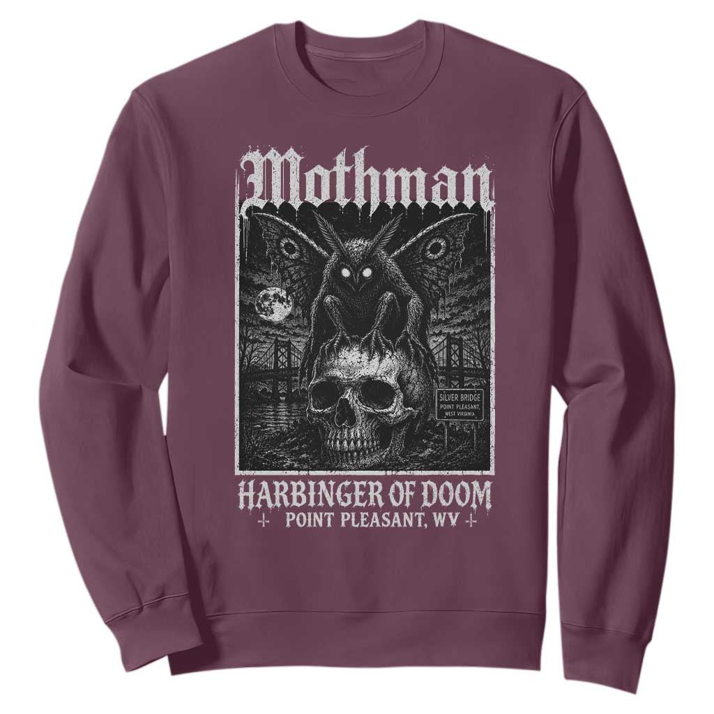 Mothman Harbinger of Doom Point Pleasant WV Sweatshirt Gothic Horror Cryptid Creature TS11 Maroon Print Your Wear