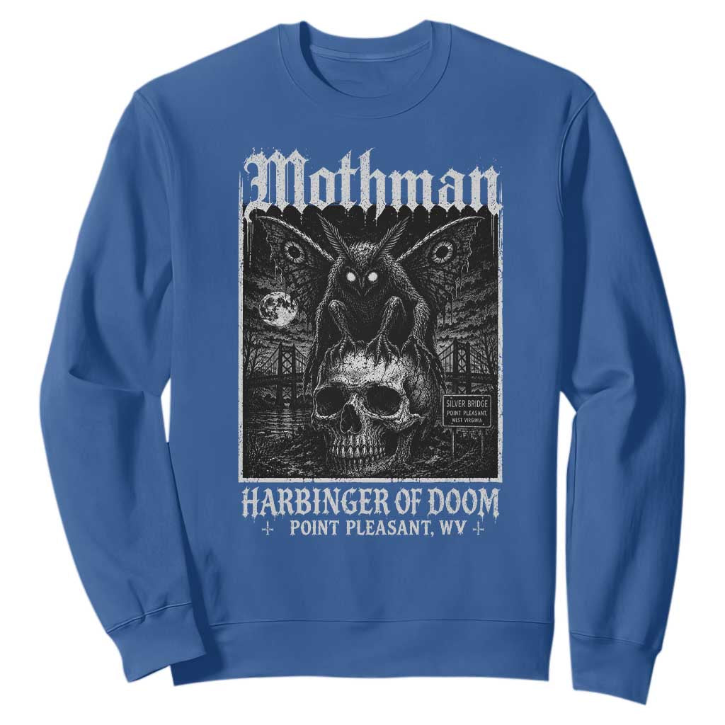 Mothman Harbinger of Doom Point Pleasant WV Sweatshirt Gothic Horror Cryptid Creature TS11 Royal Blue Print Your Wear