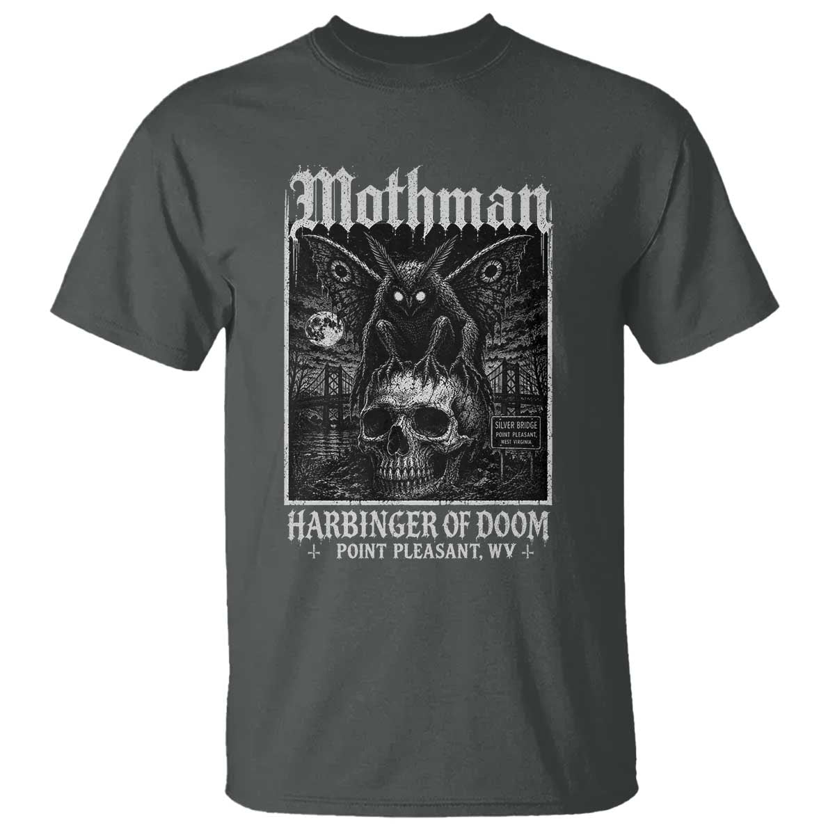 Mothman Harbinger of Doom Point Pleasant WV T Shirt Gothic Horror Cryptid Creature TS11 Dark Heather Print Your Wear