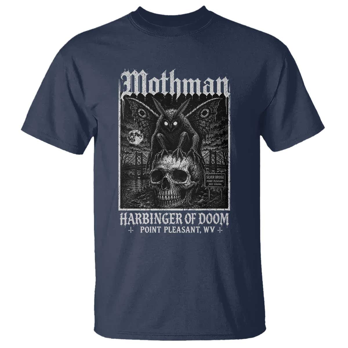 Mothman Harbinger of Doom Point Pleasant WV T Shirt Gothic Horror Cryptid Creature TS11 Navy Print Your Wear